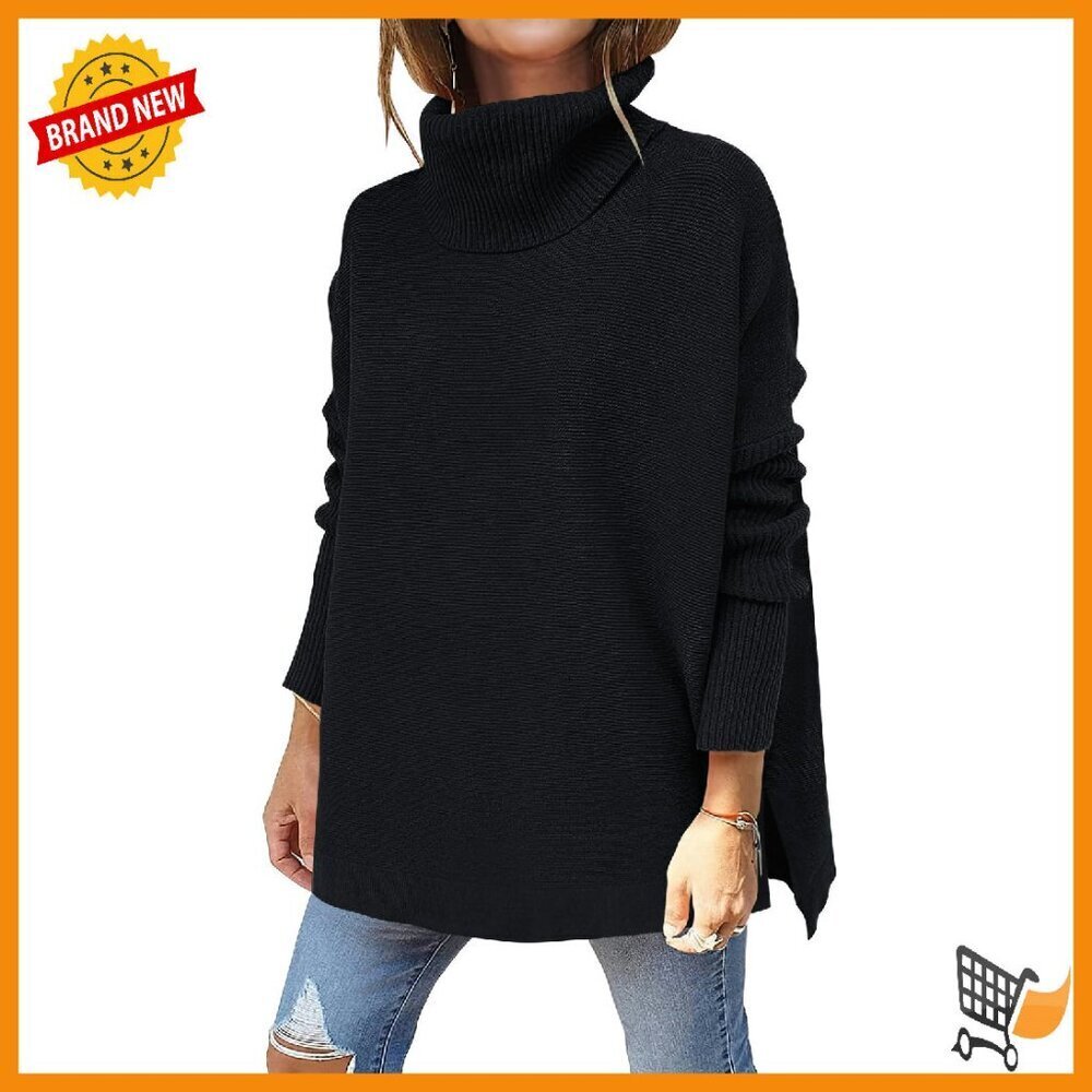 Oversized Turtleneck Batwing Sleeve Knit Pullover Sweater Tunic Top